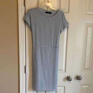 H&M Blue and White Striped Midi Dress